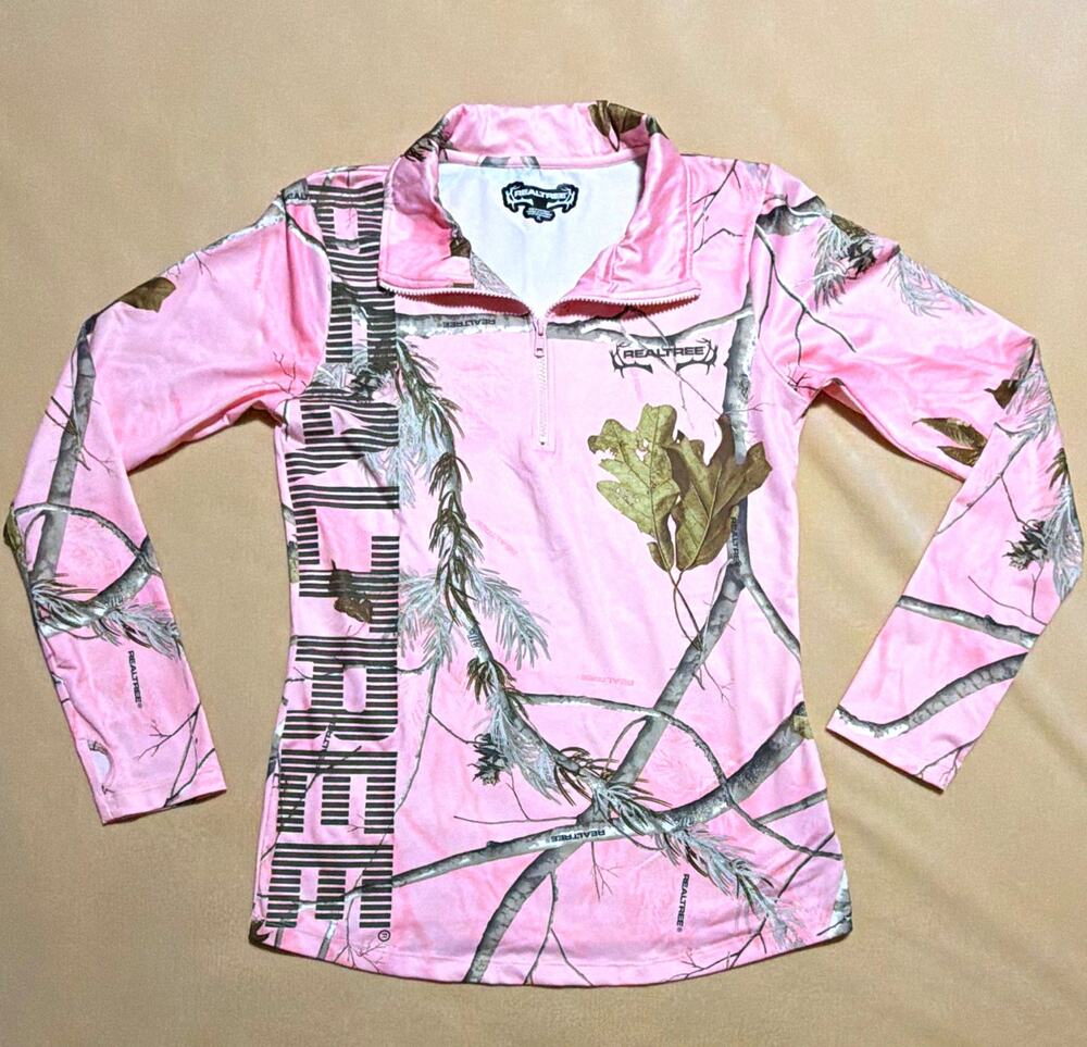 Realtree Womens XL Long Sleeve Pink Camo 1/4 Zip Shooting Shirt, Stretch